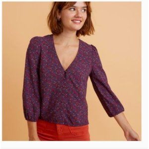 NWT Marine Layer Stacy Button Down Cabernet Ditsy Floral Top Purple XS